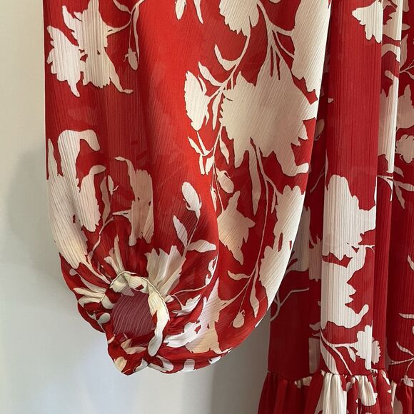 Johanna Ortiz X H&M Red Wild Roses Voluminous Satin Dress Kaftan Size XS - Picture 3 of 13